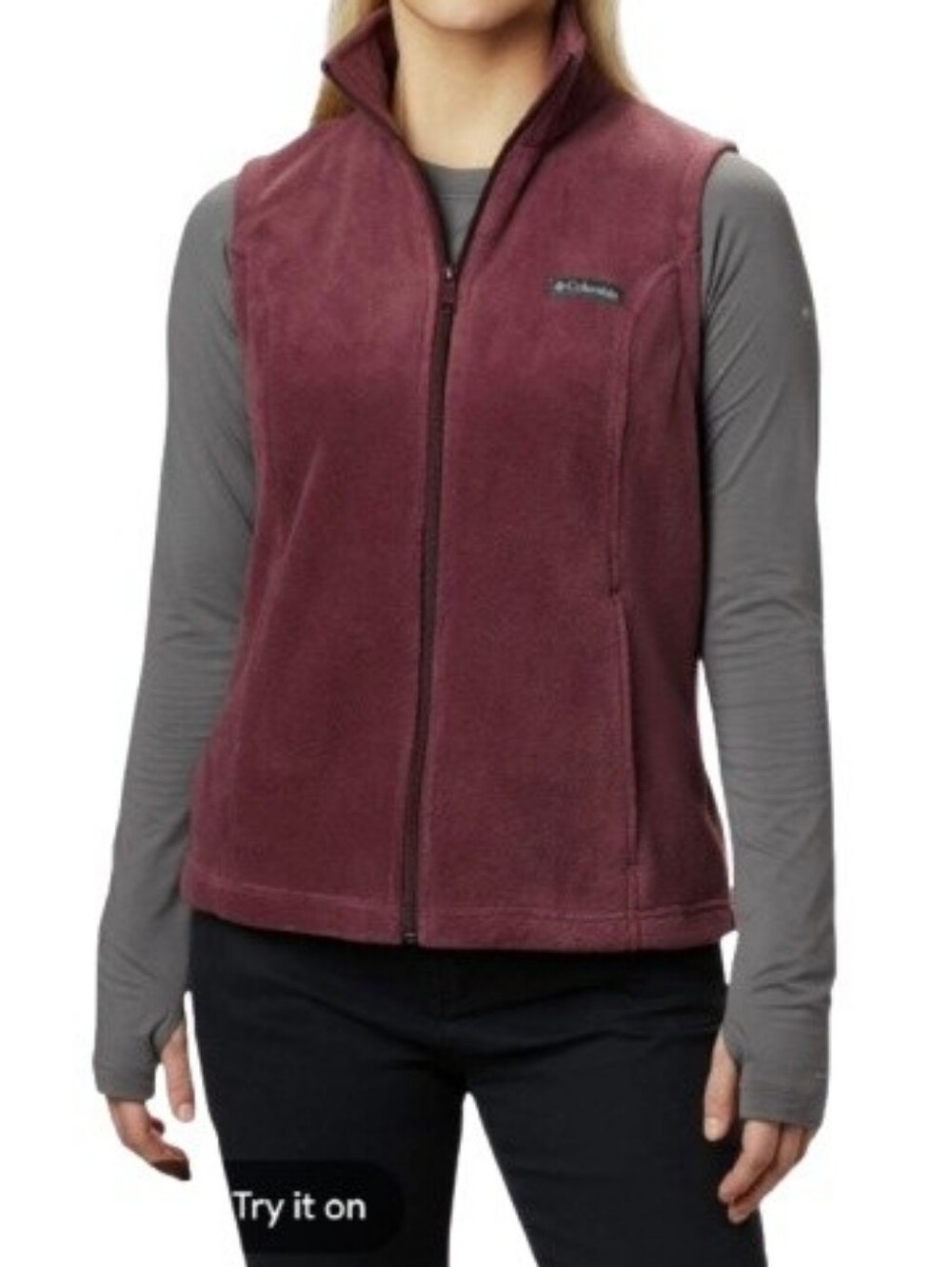Columbia Plus Plum Purple Fleece Vest Full Zip Zippered Pockets Solid